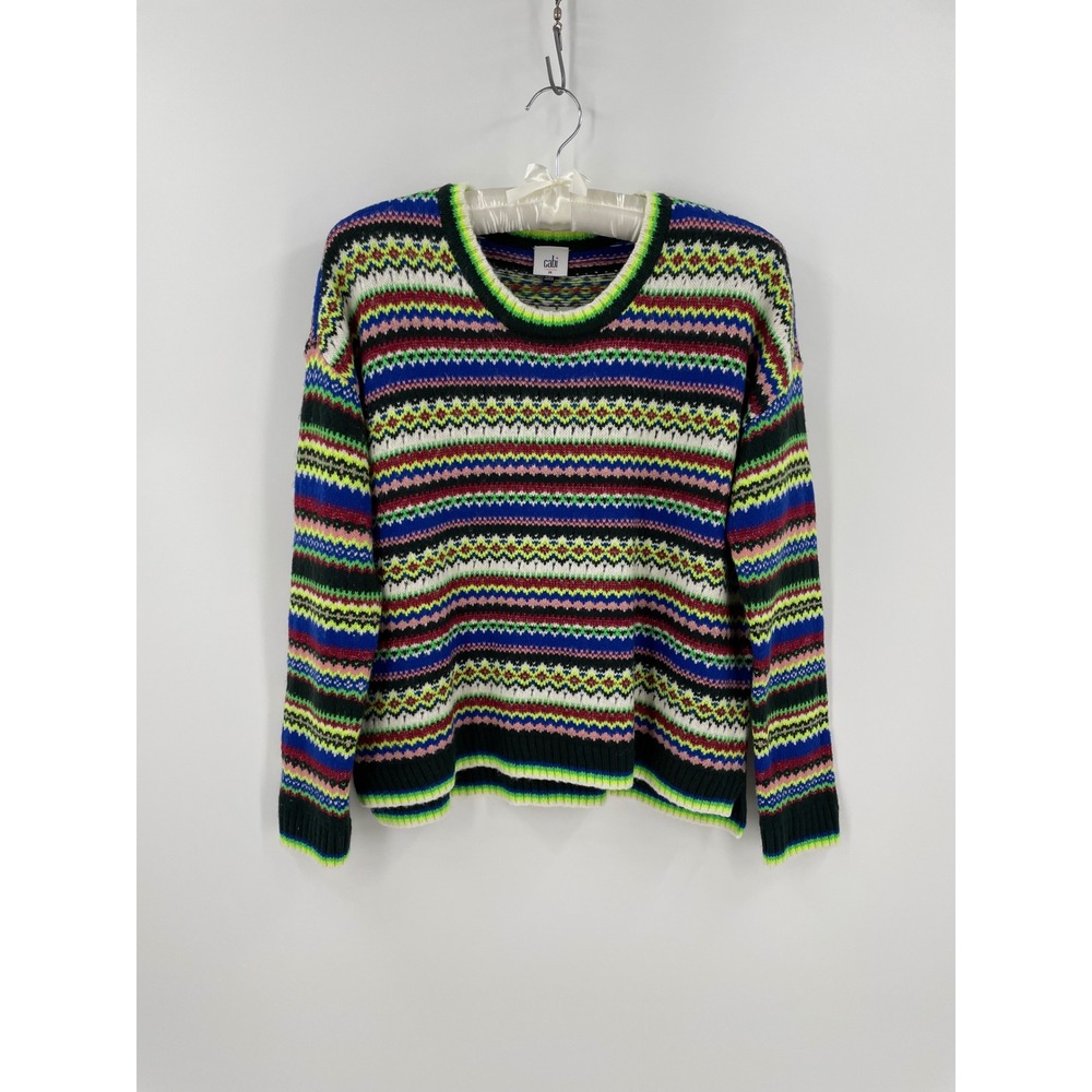 Cabi Fair Isle Sweater Medium Multicolor Striped Crewneck Knit Pullover